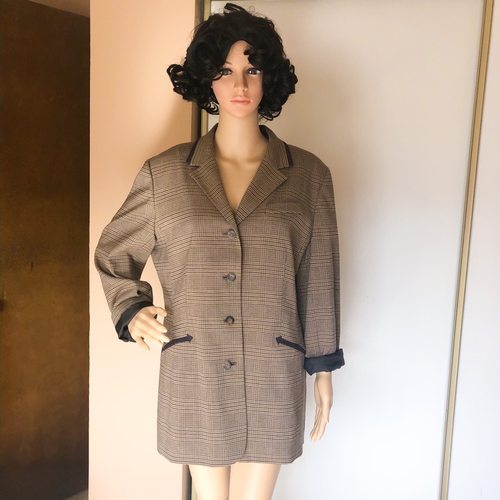 Brown plaid blazer jacket . size 14